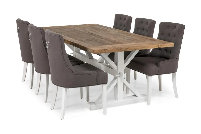 Lyon Matgrupp 200 cm med 6 Viktoria Stol - Natur/Vit/Grå - Products - Möbler - Bord & matgrupp - Matgrupp