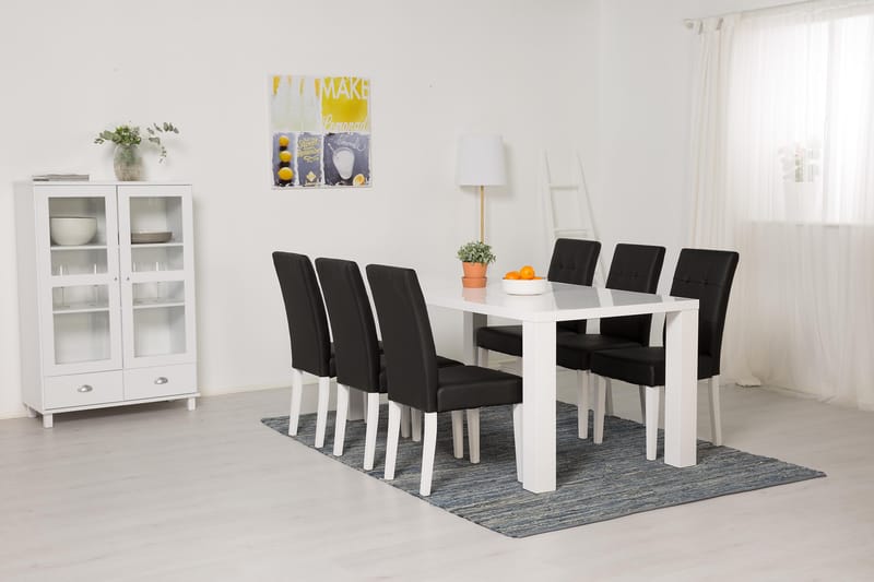 Cibus Matgrupp 180 cm med 6 Viktor Stol - Vit/Svart - Products - Möbler - Bord & matgrupp - Matgrupp