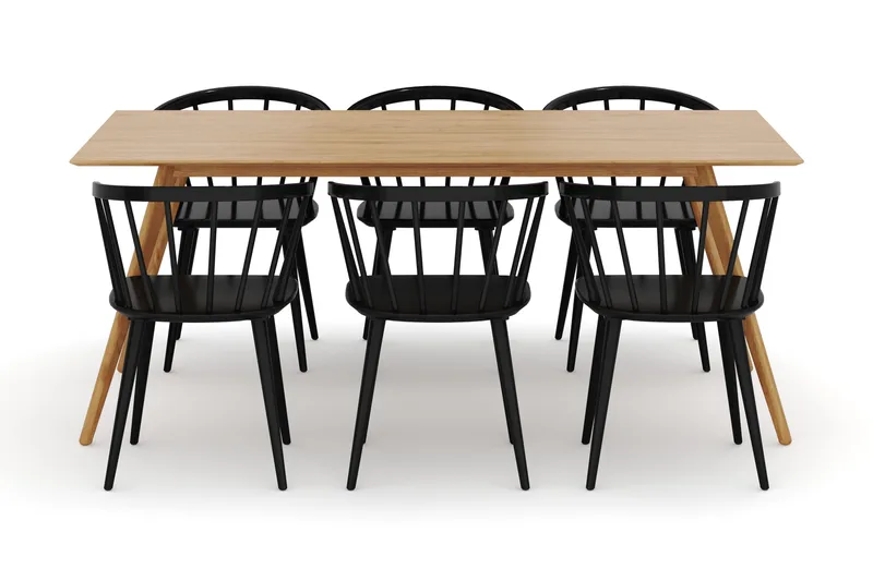 Tyrö Matgrupp med 6 st Tyrö Karmstolar - Oak/Black - Products - Möbler - Bord & matgrupp - Matgrupp