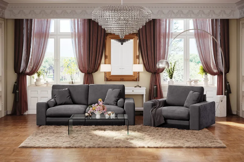 Arken Lyx 3-sits Djup Sammetssoffa - Mörkgrå - Products - Möbler - Soffa - 3 sits soffa