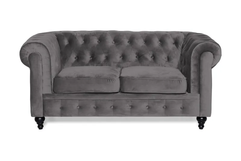 Chesterfield Lyx 2-sits Liten Sammetssoffa - Djup soffa 160 cm bred, Mörkgrå