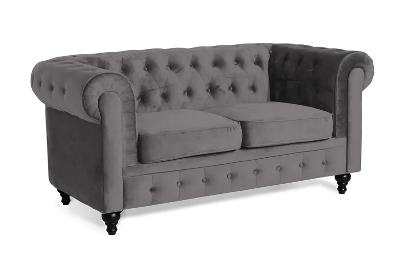 Chesterfield Lyx 2-sits Liten Sammetssoffa - Djup soffa 160 cm bred - Mörkgrå - Products - Möbler - Soffa - 2 sits soffa