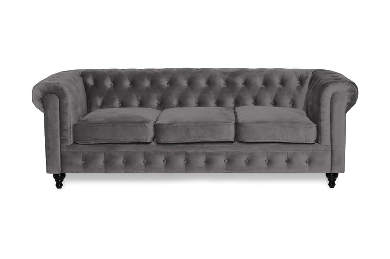 Chesterfield Lyx 3 sits Sammetssoffa - Djup soffa, Mörkgrå