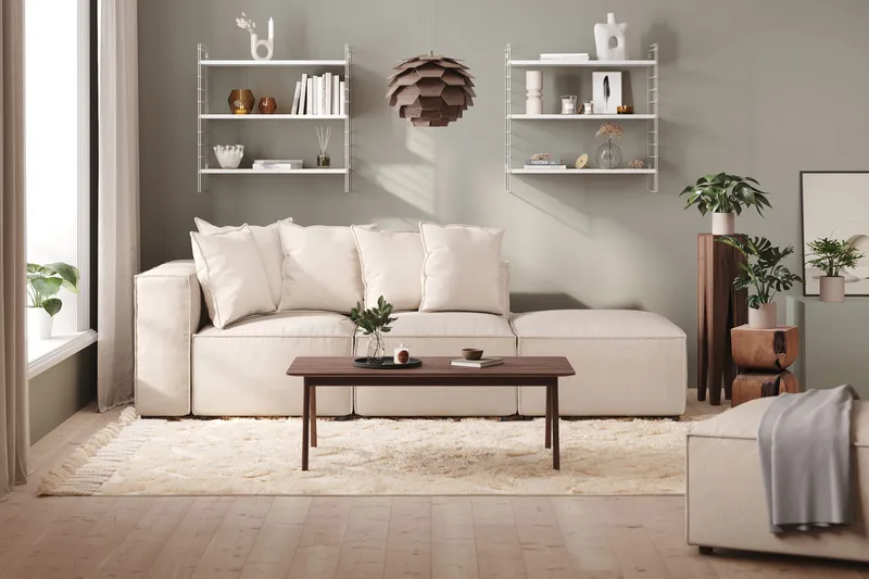 Cubo 3-sits Djup Modulsoffa + Fotpall i Tyg - Beige - Products - Möbler - Soffa - Modulsoffa - Komplett modulsoffa