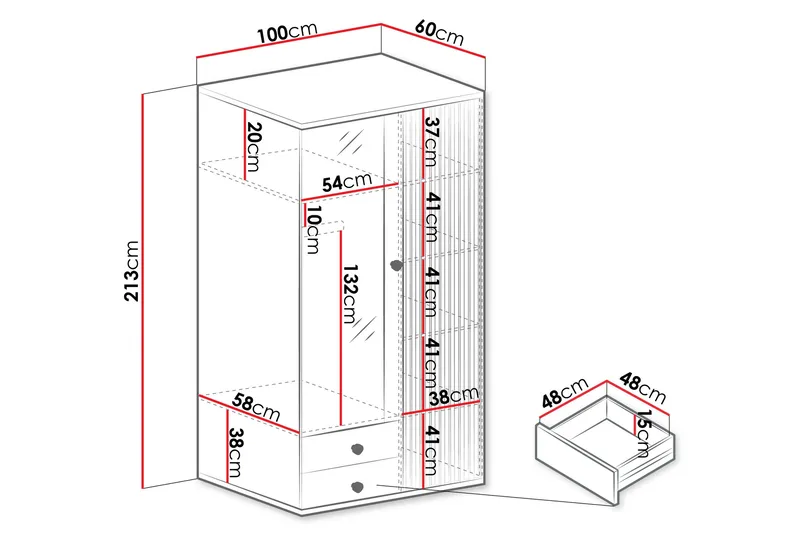 Aldbrough Garderob med Spegel 100x213 cm - Brun/Svart - Products - Förvaring - Garderober & garderobssystem