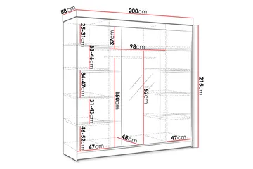 Cyria Garderob med rymlig Förvaring och Skjutdörrar med Spegel 200x215 cm - Brun/Vit - Products - Förvaring - Garderober & garderobssystem