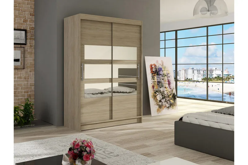 Estella Garderob Skjutdörrar Delad Spegel - Ek - Products - Förvaring - Garderober & garderobssystem