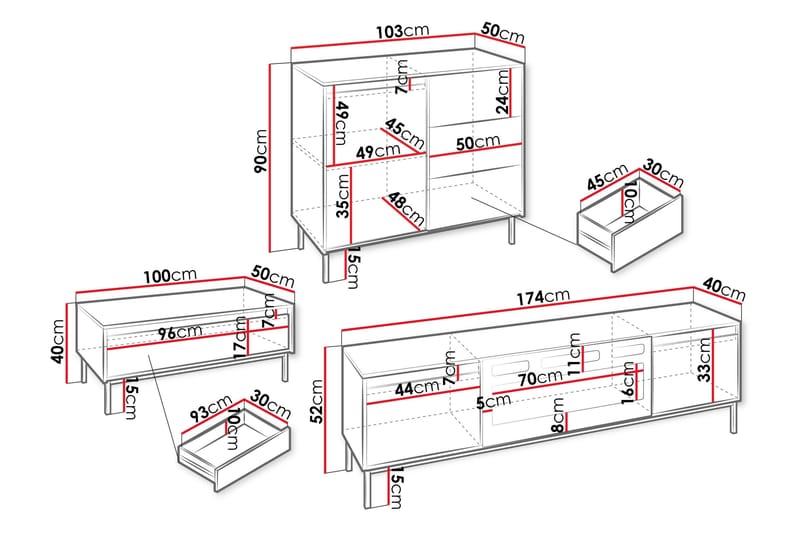 Bjurholm Möbelset För Vardagsrum - Svart - Products - Förvaring - Förvaringsmöbler - Möbelset för vardagsrum