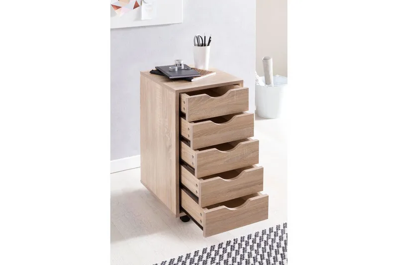Rullkontejner Wohnling 5 lådor med folierad spånskiva och hjul, modern stil Sonoma - Sonoma - Products - Förvaring - Förvaringsmöbler - Byrå - Hurts