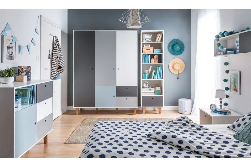 Concept Byrå Vit/Mörkgrå/Blå - VOX - Products - Förvaring - Förvaringsmöbler - Byrå