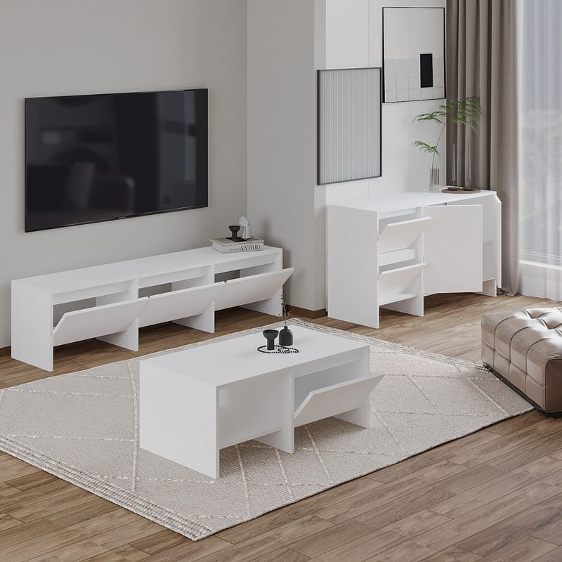 Crala Vardagsrumsmöbelset 160x40x35 cm - Vit - Products - Förvaring - Förvaringsmöbler - Möbelset för vardagsrum