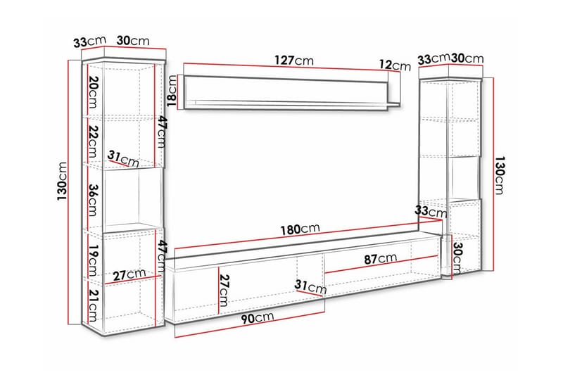 Galbally Möbelset För Vardagsrum - Vit - Products - Förvaring - Förvaringsmöbler - Möbelset för vardagsrum