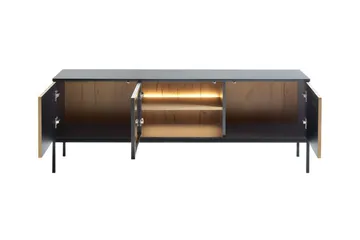 Klinkerville Möbelset Vardagsrum med Belysning TV-bänk vitrin - Svart Trä / Brun / Ribbad / Glas - Products - Förvaring - Förvaringsmöbler - Möbelset för vardagsrum