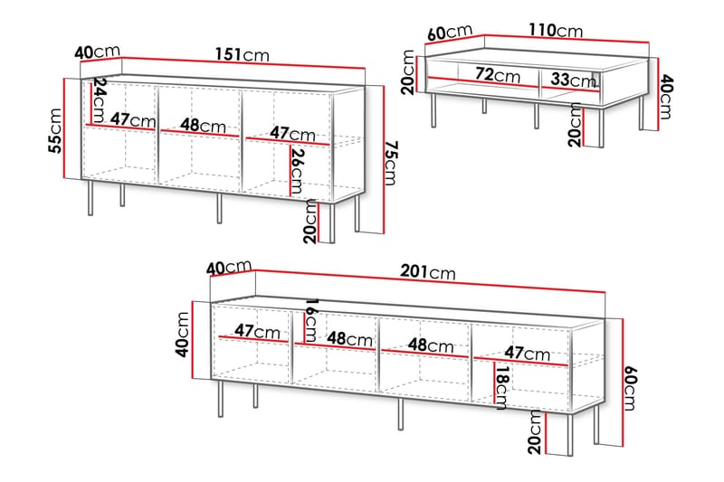 Laholm Möbelset För Vardagsrum - Svart - Products - Förvaring - Förvaringsmöbler - Möbelset för vardagsrum