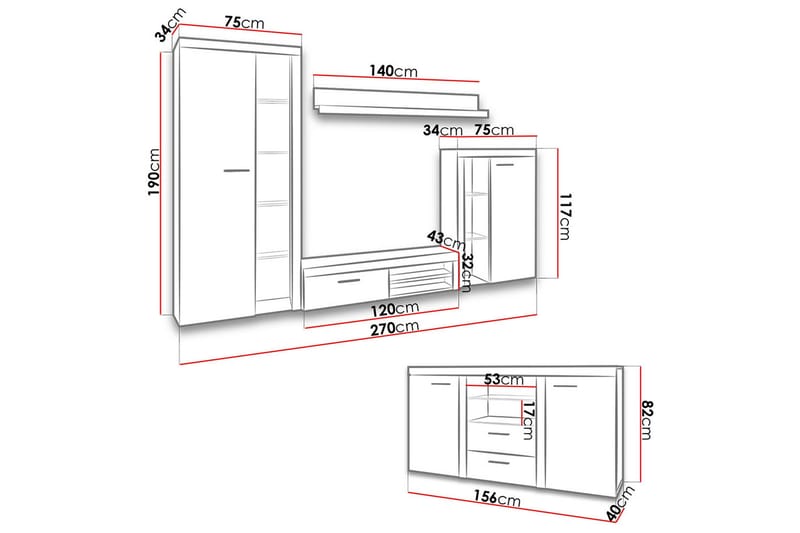 Rumba Soffgrupp - Ek - Products - Förvaring - Förvaringsmöbler - Möbelset för vardagsrum