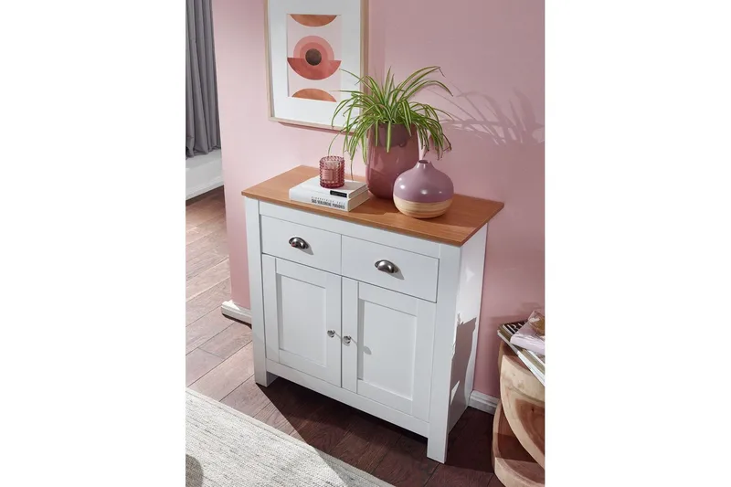 Sideboard Wohnling Melaminbelagd spånskiva tvåfärgad optik ek/vit 2 dörrar 2 lådor modern - Products - Förvaring - Förvaringsmöbler - Sideboard & skänk