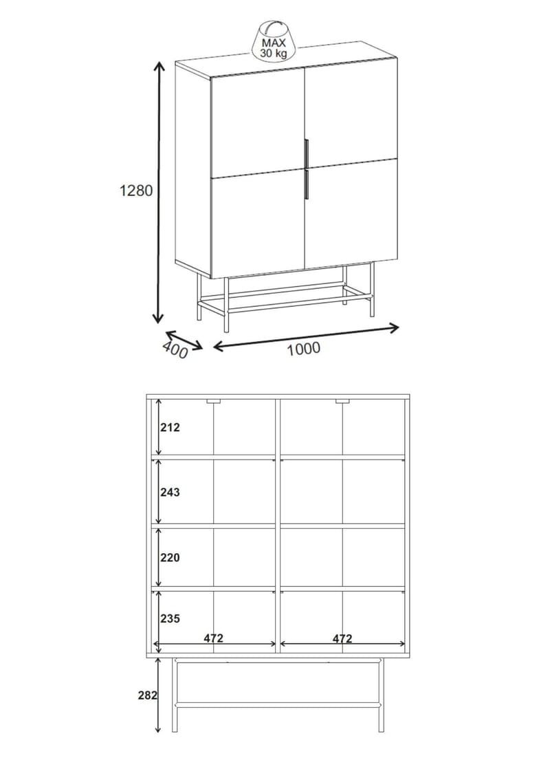 Truvia Sideboard 100x128x40 cm - antracit svart - Products - Förvaring - Förvaringsmöbler - Sideboard & skänk