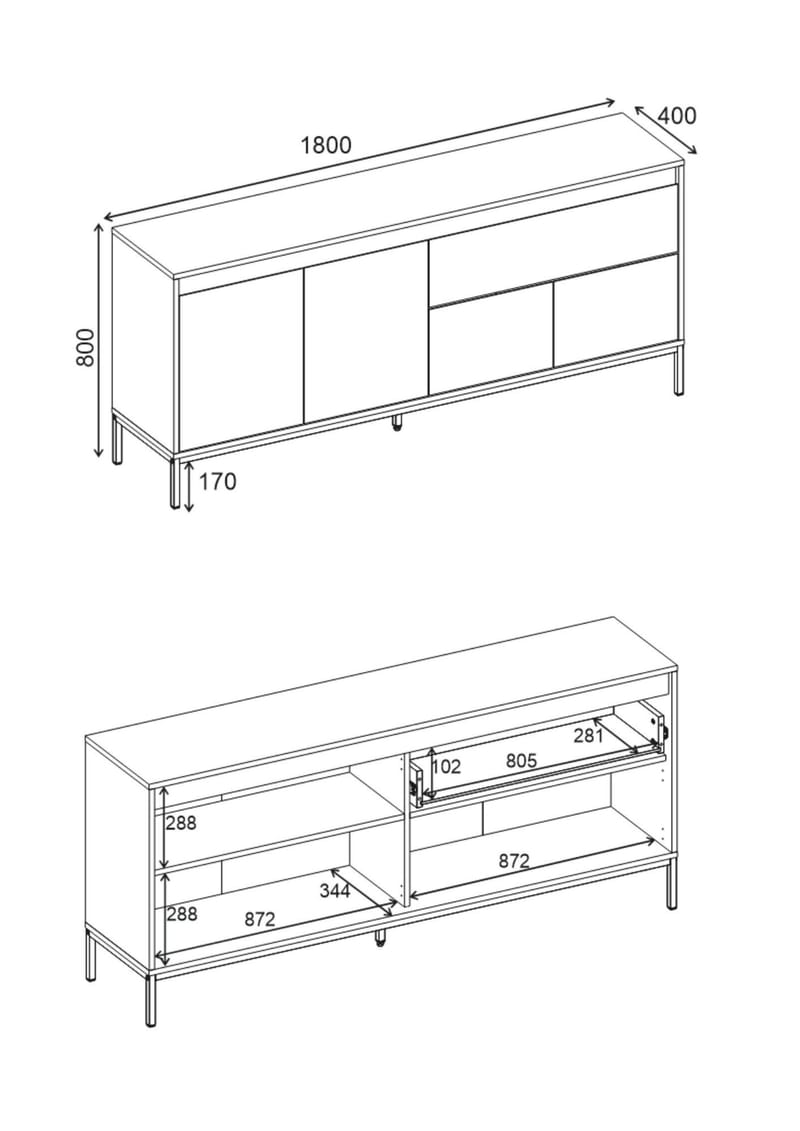Velar Konsol 180x80x40 cm - Naturlig ek, Wood Black, svart - Products - Förvaring - Förvaringsmöbler - Sideboard & skänk