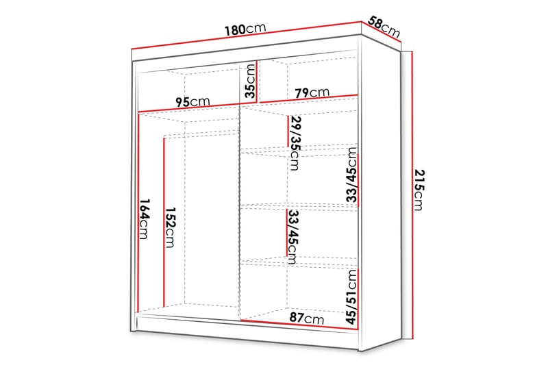 Chavez Garderob 180x215 cm - Vit/Svart - Products - Förvaring - Garderober & garderobssystem - Garderobsskåp