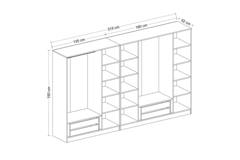 Fruitland Garderob 315 cm - Antracit - Products - Förvaring - Garderober & garderobssystem - Garderobsskåp