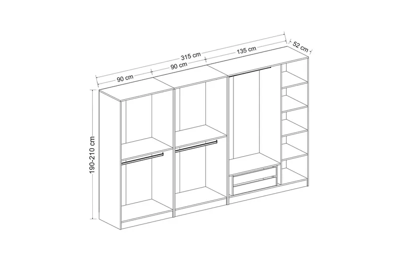 Fruitland Garderob 315 cm - Ek - Products - Förvaring - Garderober & garderobssystem - Garderobsskåp