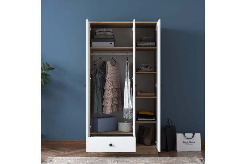 Jain Garderob 90x170 cm Brun/Vit - Hanah Home - Products - Förvaring - Garderober & garderobssystem - Garderobsskåp
