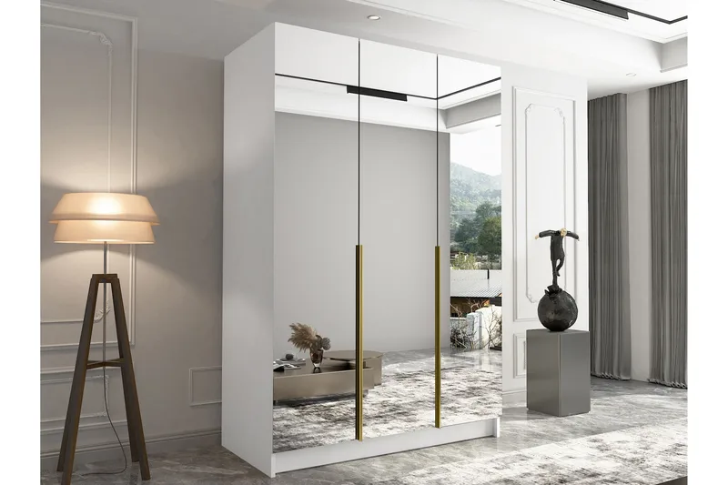 Herrljunga Garderob med Spegel 150 cm - Vit/Guld - Products - Förvaring - Garderober & garderobssystem