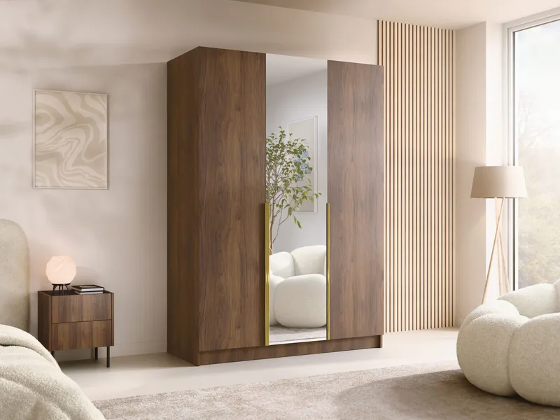 Herrljunga Garderob med Spegel 150x215 cm - Brun/Guld/Spegel - Products - Förvaring - Garderober & garderobssystem