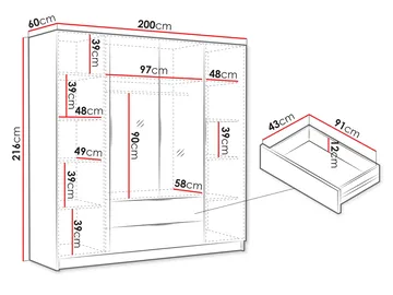 Herrljunga Garderob med Spegel 200x215 cm med lådor - Brun/Guld/Spegel - Products - Förvaring - Garderober & garderobssystem