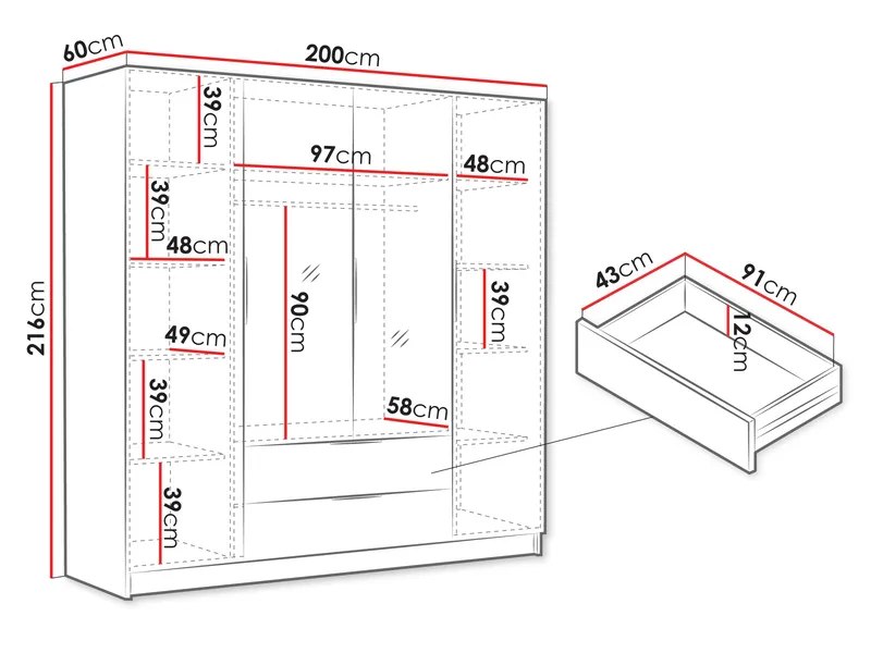 Kelros Garderob med Spegel 200x216 cm - Beige - Products - Förvaring - Garderober & garderobssystem