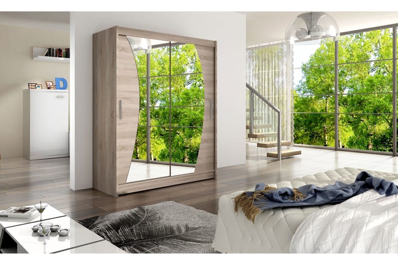 Leila Garderob 150 cm Skjutdörrar Böjd Spegel - Ek/Tryffel/Spegel - Products - Förvaring - Garderober & garderobssystem