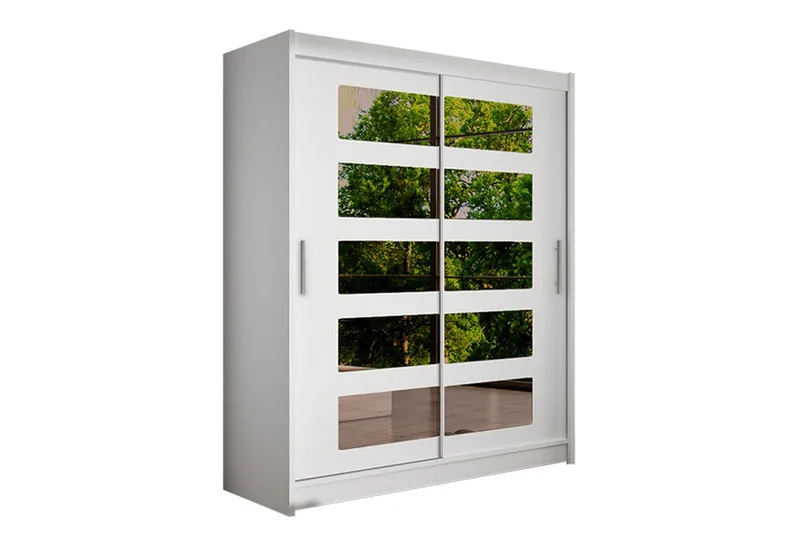 Leila Garderob 150 cm Skjutdörrar Delad Spegel, Vit