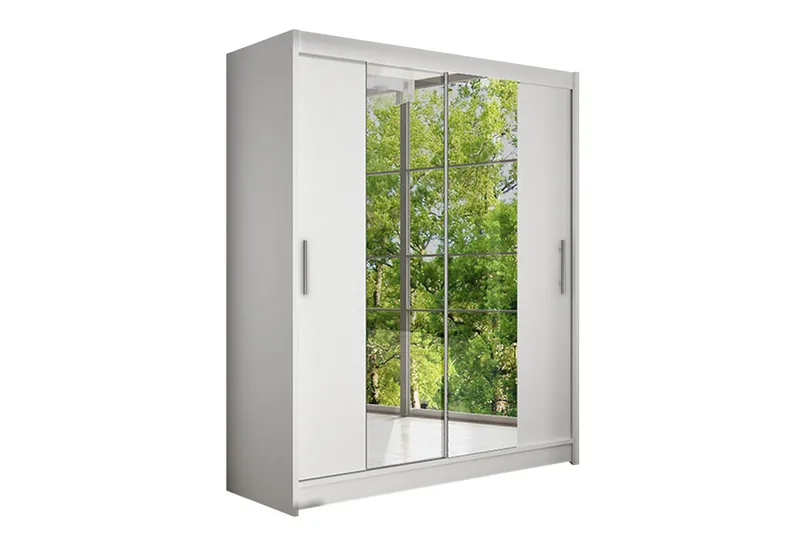 Leila Garderob Skjutdörrar Smal Spegel, Vit