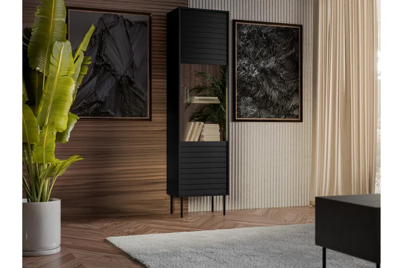 Belonger Smalt Vitrinskåp 40 cm djup 53 cm bred 182 cm hög Mörkt Trä Glas - Svart - Products - Förvaring - Skåp - Vitrinskåp