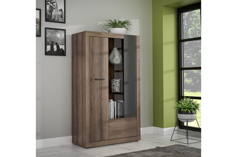 Elhovo Vitrinskåp 41,3 cm djup 93,1 cm bred 158,5 cm hög Mörkt Trä - Brun - Products - Förvaring - Skåp - Vitrinskåp