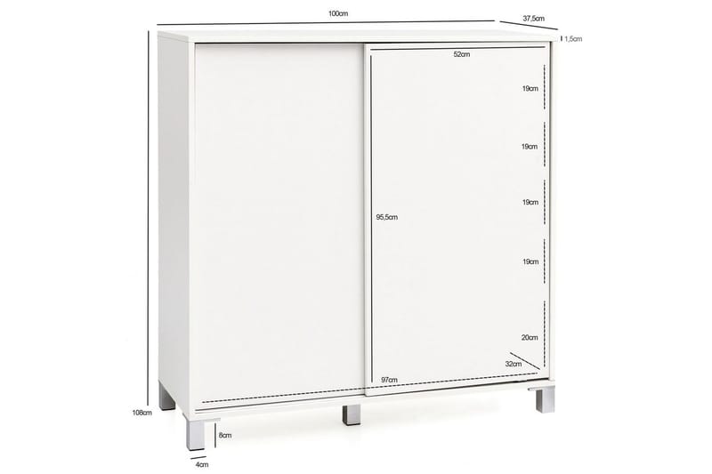 Skoskåp Wohnling melaminbelagd MDF, skjutdörrar, för 20 par Vit - Vit - Products - Förvaring - Skåp - Förvaringsskåp