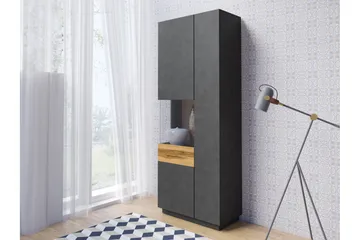 Tomeka Vitrinskåp 40 cm djup 80 cm bred 207 cm hög Mörkt Trä Hylla Vänster - Trä - Products - Förvaring - Skåp - Vitrinskåp