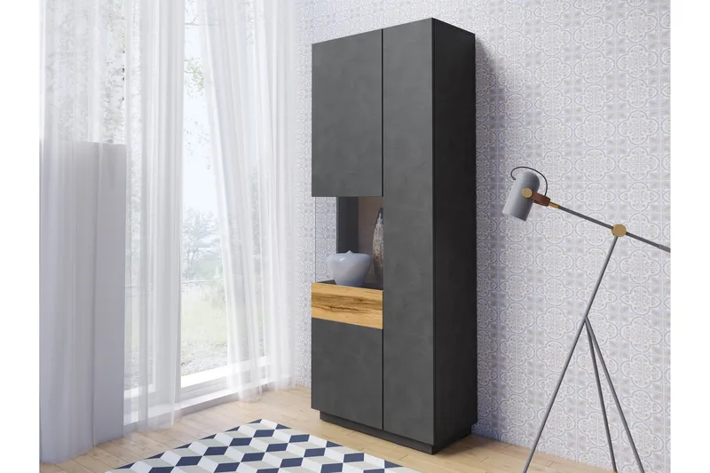 Tomeka Vitrinskåp 40 cm djup 80 cm bred 207 cm hög Mörkt Trä Hylla Vänster - Trä - Products - Förvaring - Skåp - Vitrinskåp