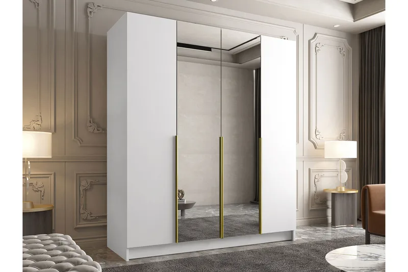 Vadstena Garderob med Spegel 200 cm - Vit/Guld - Products - Förvaring - Garderober & garderobssystem