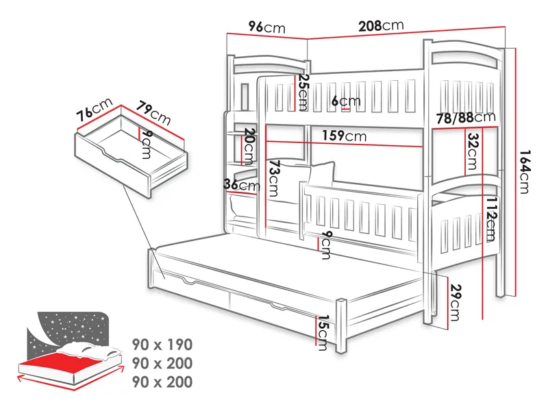 Blankana Våningssäng Två Liggplatser 90x200 cm - Beige - Products - Möbler - Barnmöbler - Barnsäng & juniorsäng - Loftsäng barn