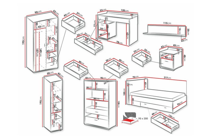 Rathmore Möbelset För Barnrum - Svart - Products - Möbler - Barnmöbler - Barnmöbelset