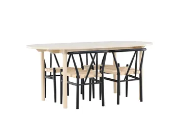 Andy Matgrupp 180 cm Oval med 4 Alfons stolar - Whitewash/Svart - Products - Möbler - Bord & matgrupp - Matgrupp