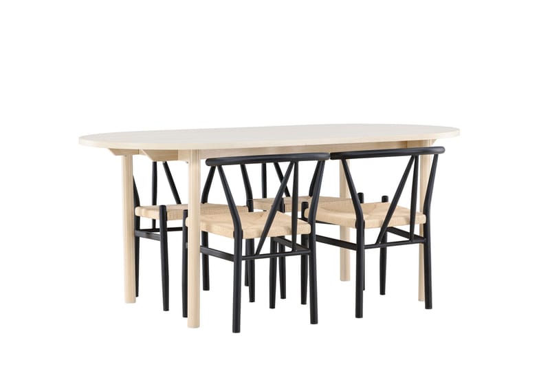 Andy Matgrupp 180 cm Oval med 4 Alfons stolar - Whitewash/Svart - Products - Möbler - Bord & matgrupp - Matgrupp
