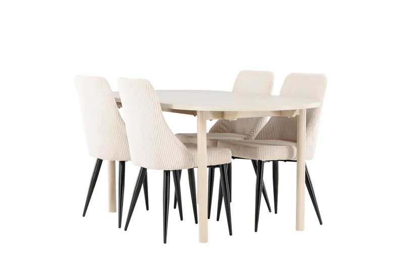 Andy Matgrupp 180 cm Oval med 4 Leone stolar, Whitewash/Beige