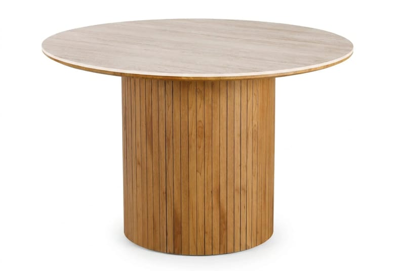 Arvo Matgrupp runt 120 cm Travertin med 4 Ronja Matstolar - Ek - Products - Möbler - Bord & matgrupp - Matgrupp