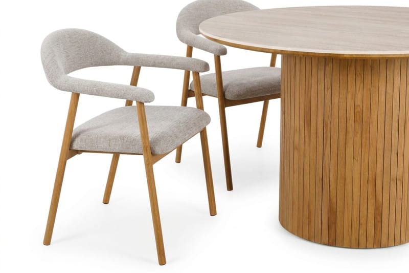 Arvo Matgrupp runt 120 cm Travertin med 4 Ronja Matstolar - Ek - Products - Möbler - Bord & matgrupp - Matgrupp