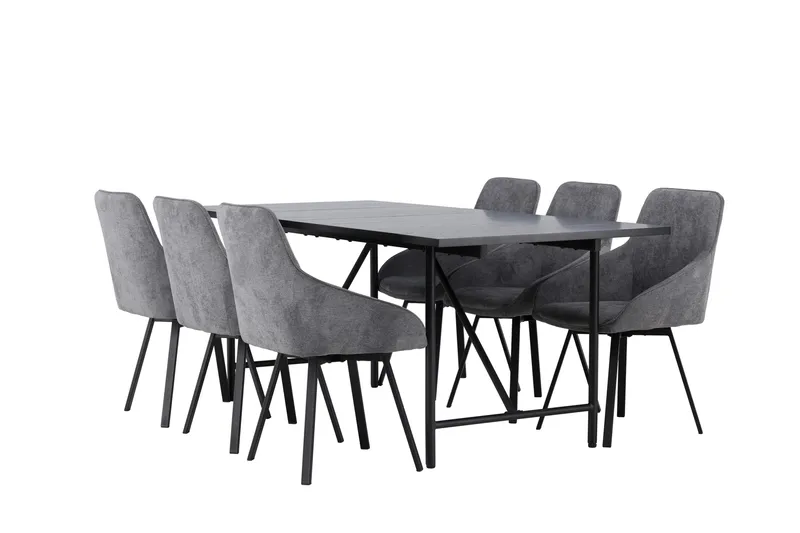 Astrid Matgrupp 200 cm Rektangulär med 6 Rosie stolar - Svart - Products - Möbler - Bord & matgrupp - Matgrupp