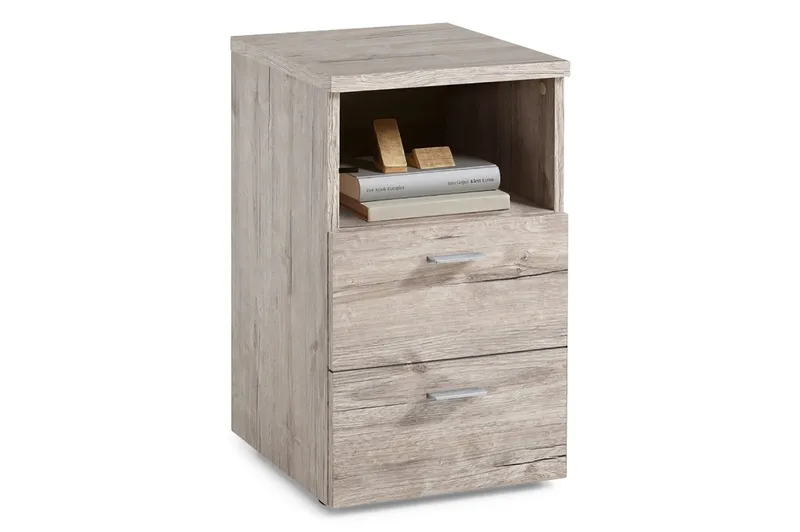 Colima Sängbord 35 cm med Förvaring 2 Lådor + Hylla - Grå/Natur - Products - Möbler - Bord & matgrupp - Avlastningsbord & sidobord - Sängbord & nattduksbord