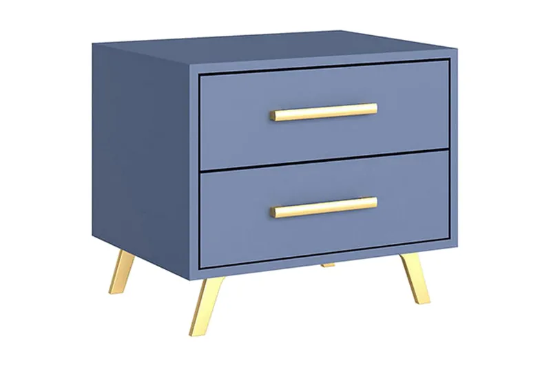 Escaldes Sängbord 54 cm, Matt Blå/Guld