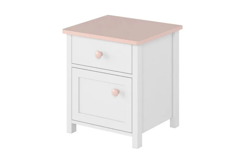 Hilts Sängbord Barn 42 cm med Förvaring Låda + Skåp Vit||Pink